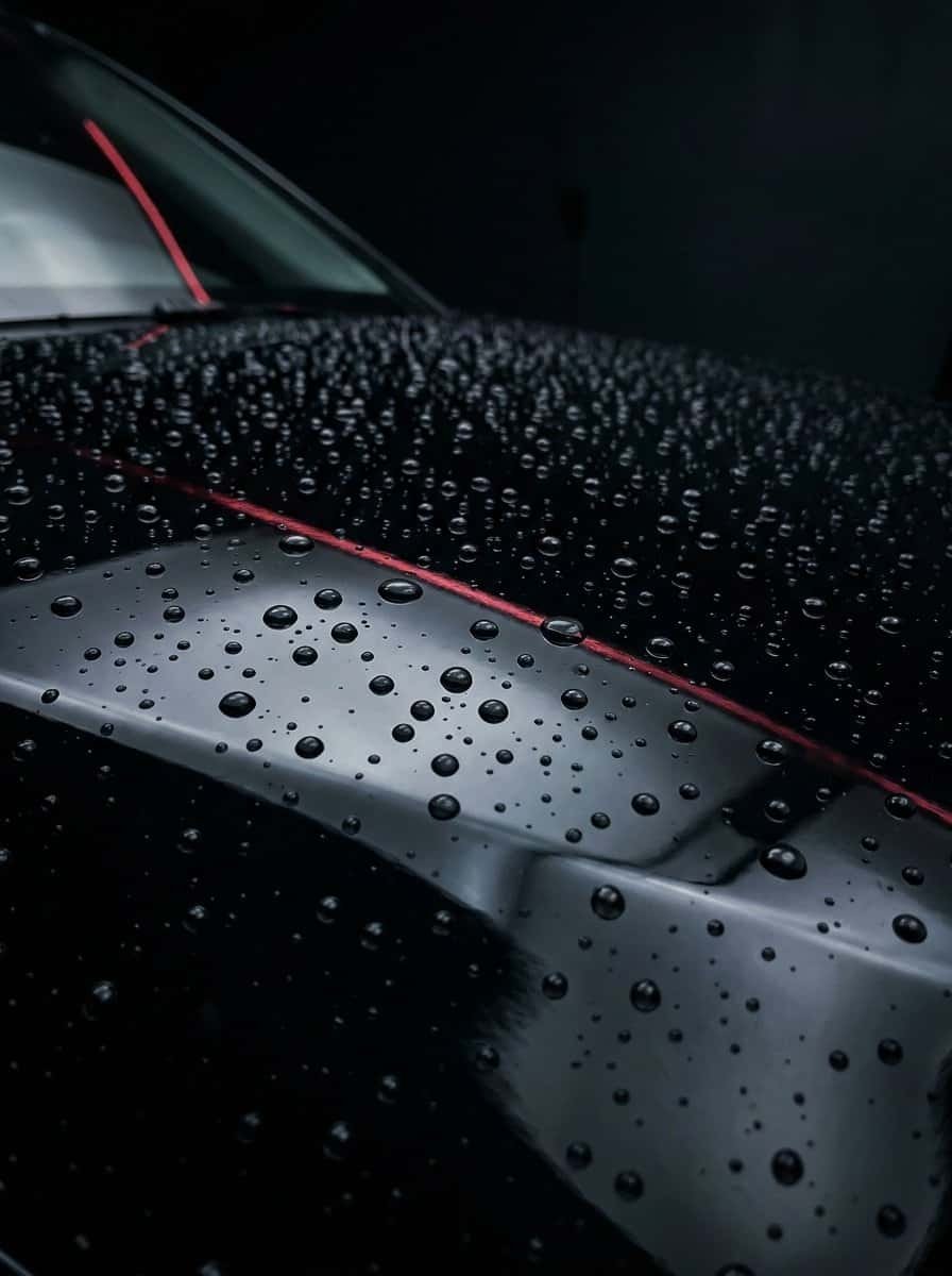 Water beading on freshly ceramic waxed black paint