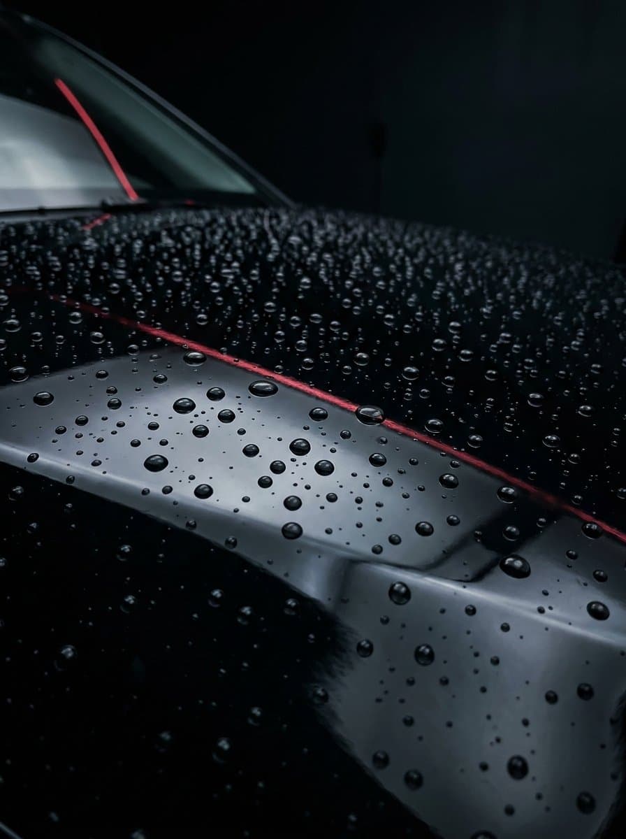 Water beading on freshly ceramic waxed black paint